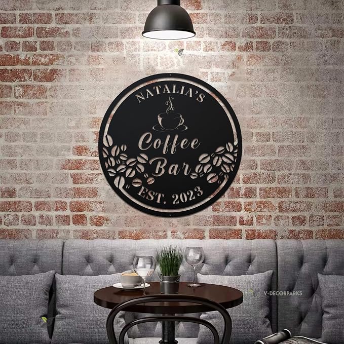 Coffee Bar Metal Wall Art LED Lights, Coffee Lover LED Custom Name Sign - Image 5