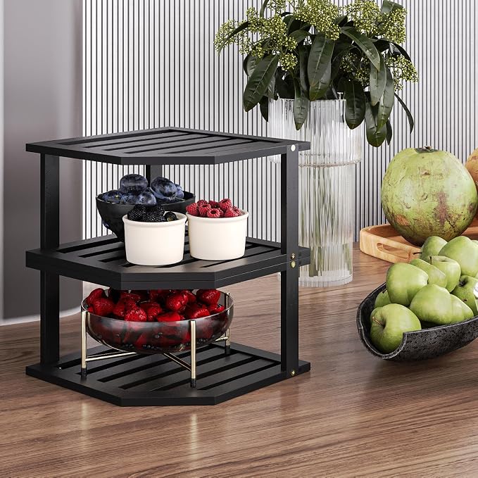 VERTORGAN Bamboo Corner Shelf, 2 Tier Plate Organizer - Image 5