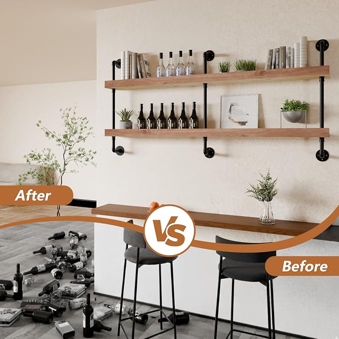 Industrial Wine Rack Wall Mounted, Solid Wood Shelf - Image 8