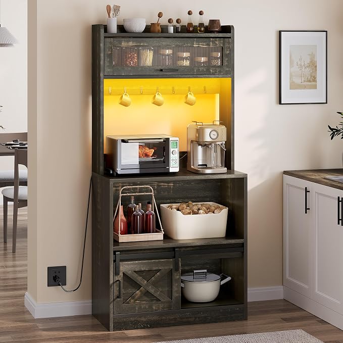 YITAHOME Bakers Rack with Power Outlet and Storage Farmhouse Microwave Stand by YITAHOME