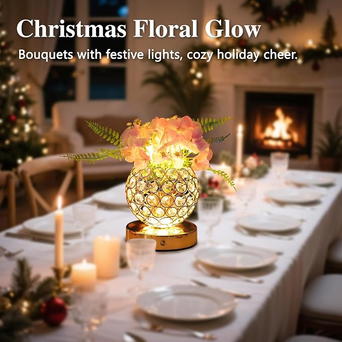 Pink Artificial Hydrangea Flower Lamp, 3 Color Dimmable Touch Control Night - Image 3