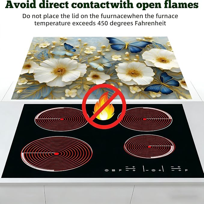 Blue Butterfly Floral Stove Top Cover 28.3 x 20.5 Inches, Heat Resistant Glass - Image 3