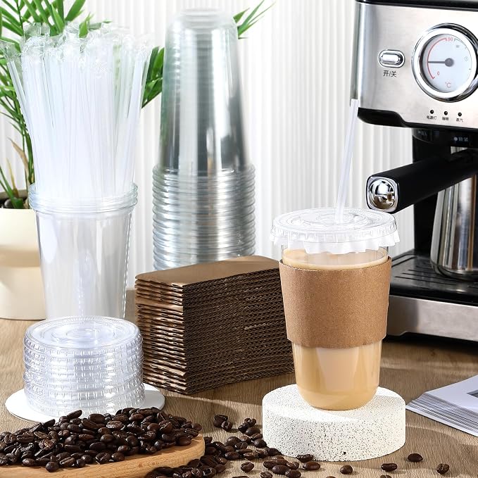 Baderke 50 Sets Clear Plastic Coffee Cups - Image 2