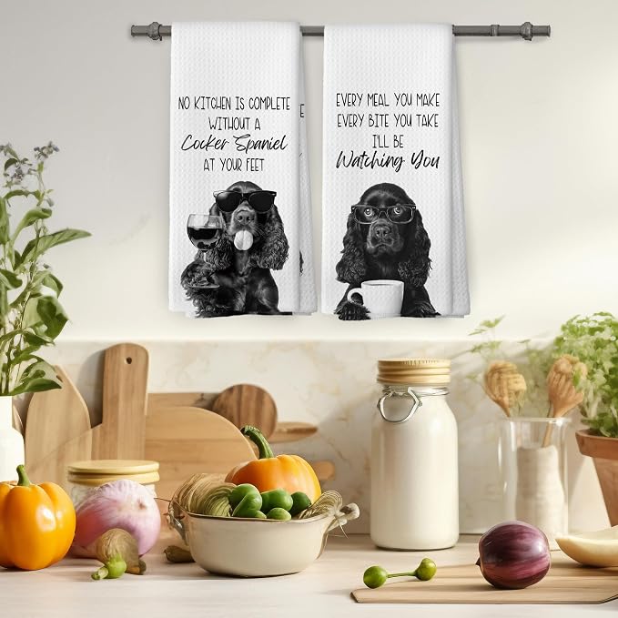 Funny Cocker Spaniel Kitchen Towels Set of 2, Dog Kitchen Accessories, Coffee - Image 4