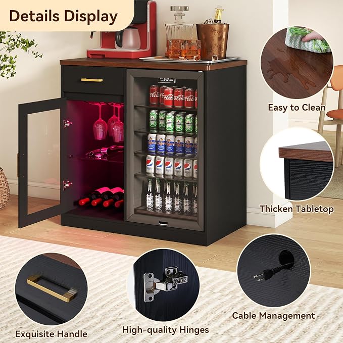 Verano Garden Coffee Bar with Mini Fridge Space, Liquor Cabinet with LED Light - Image 4