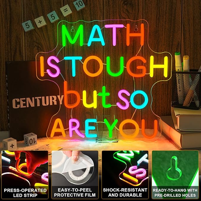 Classroom LED Sign Math Is Tough But So Are You Neon Sign - Image 6