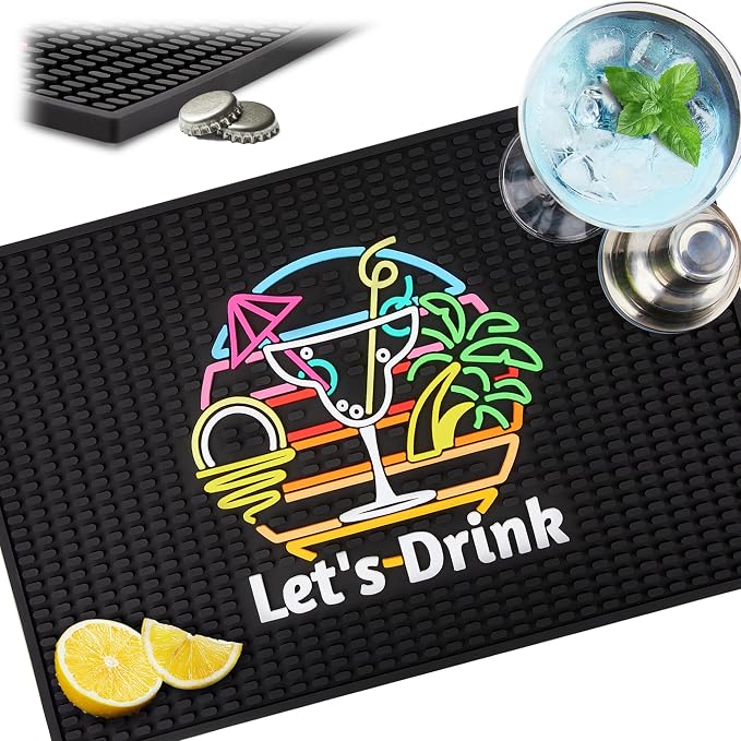 Bar Mats for Countertop – 12" x 18" Tropical Pattern Rubber Bar Mat for Home Bar by HASSLICKIT