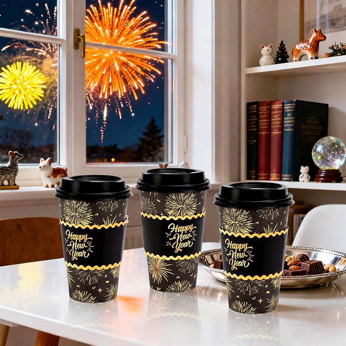 Whaline 50 Pcs 16 Oz Happy New Year Disposable Coffee Cups - Image 5