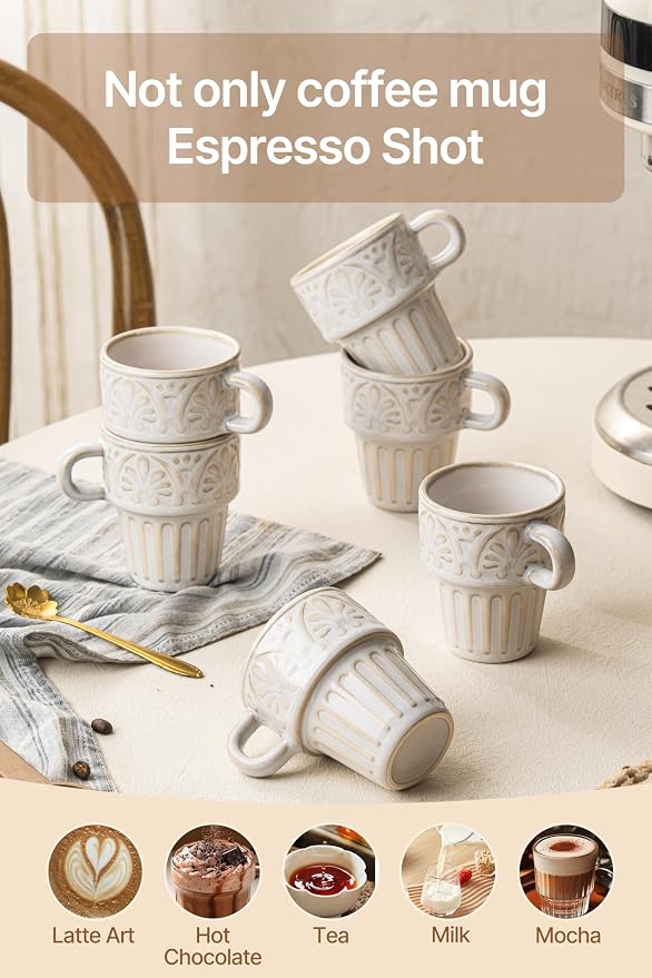 3.3 OZ Coffee Mugs, Ceramic Coffee Mug, Espresso Cups, Stackable Mug, Mug Set - Image 5