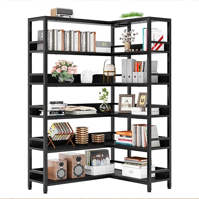 IRONCK Corner Bookshelf 6 Tiers, Industrial Corner Bookcase by IRONCK
