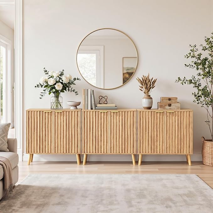 Set of 3 Fluted Storage Cabinet, Buffet Cabinet - Image 5