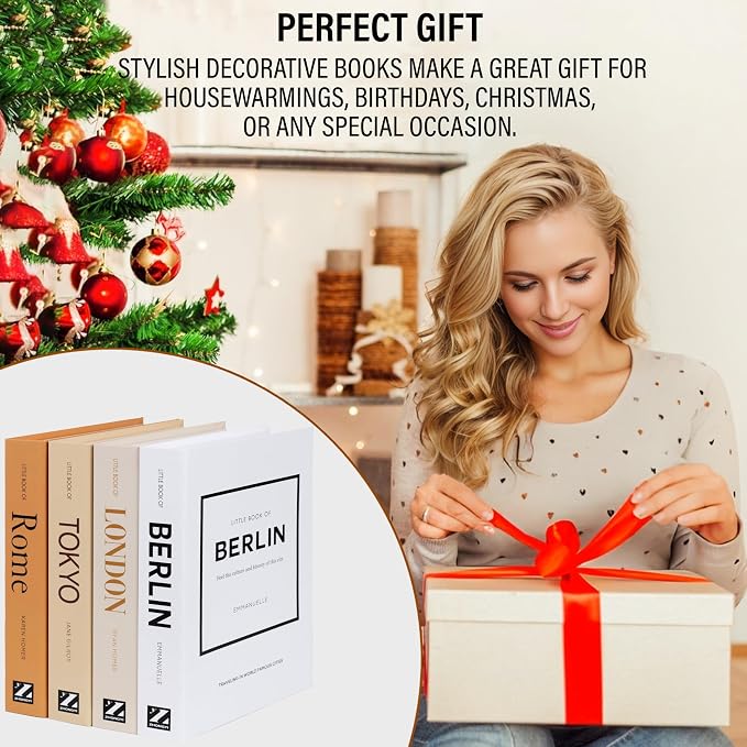 PROBENEX 4 Pcs Decorative Books | Faux Mocha Coffee Table & Shelf Decor | Warm - Image 8