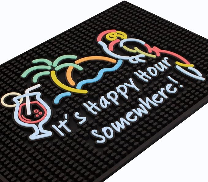 It's Happy Hour Somewhere Silicone Tiki Bar Mat 18x12 in, Happy Hour Sign by CALUVAR