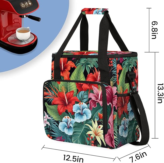 Tropical Hibiscu Floral Hawaii Palm Leaves Coffee Maker Carring Bag, Large - Image 2