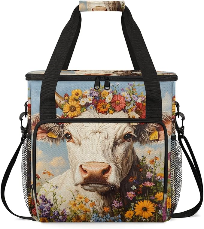Highland Cow Floral Coffee Maker Carring Bag, Large Insulated Storage Organizer by Home
