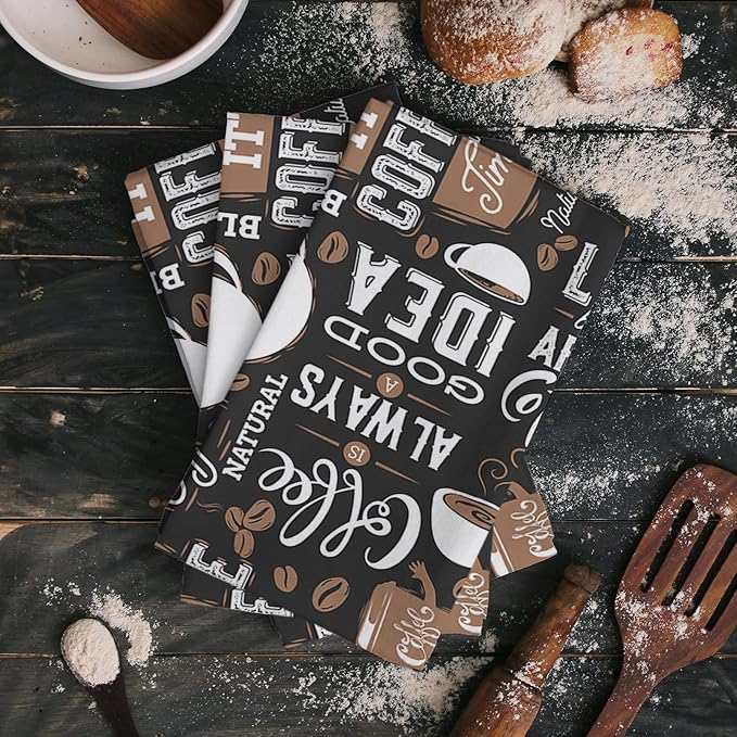 Kitchen Towel Set, Coffee Theme Fast Drying Microfiber Kitchen Towels Dish - Image 2