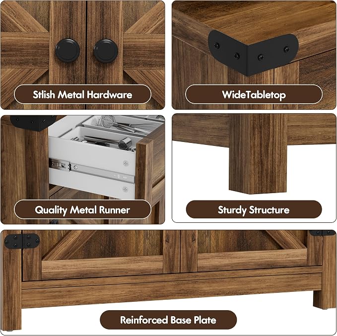 YESHOMY Kitchen Storage Cabinet, Coffee Bar Cabinet, Farmhouse Sideboard Buffet - Image 4