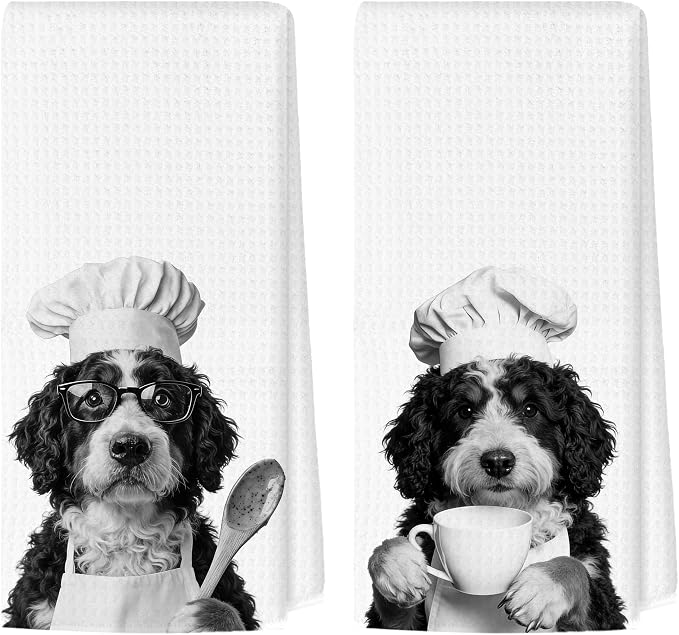 Funny Bernedoodle Kitchen Towels Set of 2, Dog Kitchen Accessories, Dog Chef by Unknown