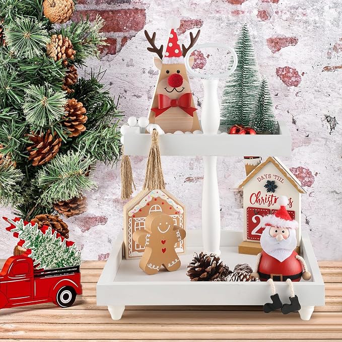 Tiered Tray Stand, Rustic Wooden 2 Tier Decorative Tray - Image 5