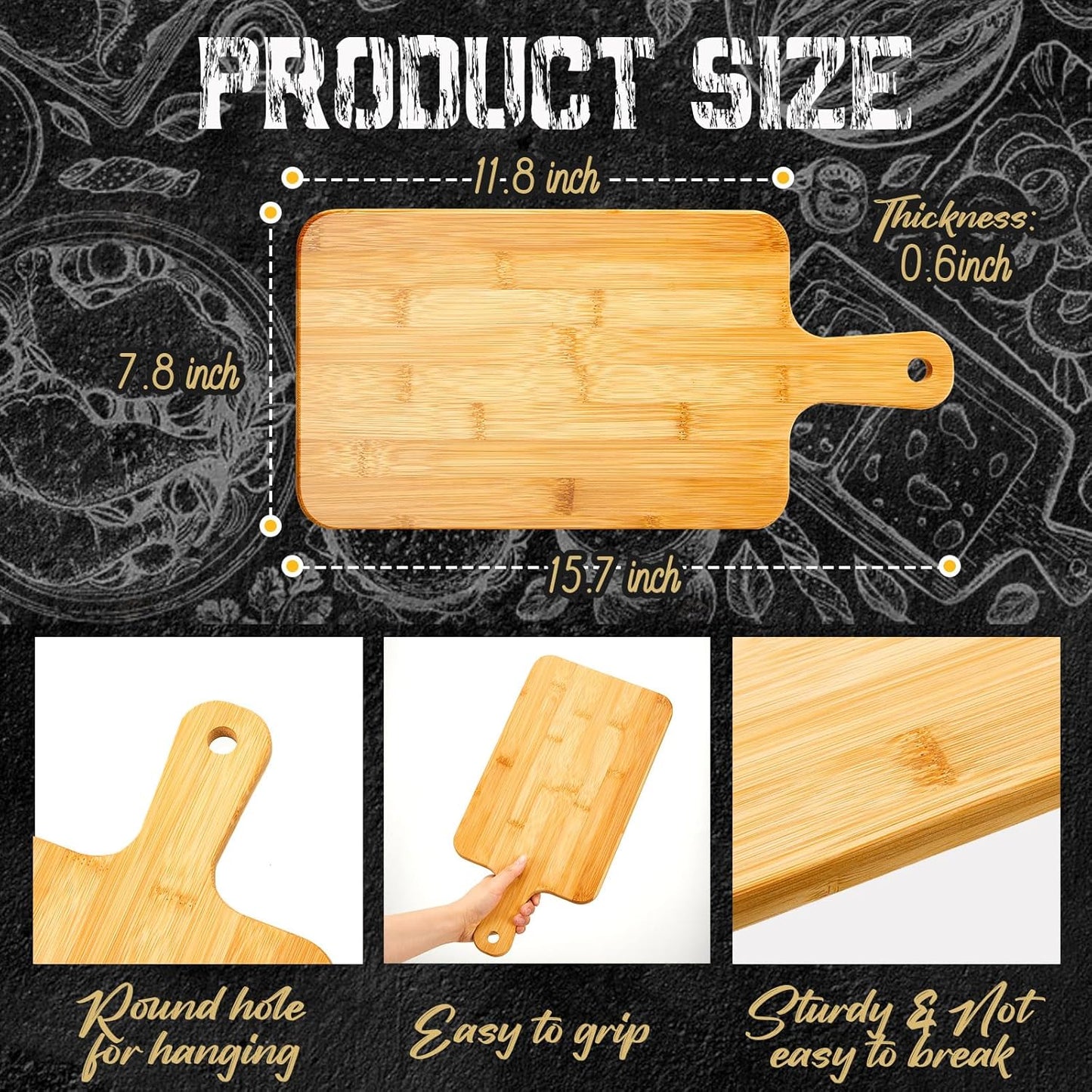 Nuenen 20 Pcs Wood Cutting Board with Handle 15.7 x 7.8 Inch Acacia Bamboo Wooden Serving Kitchen Chopping Boards for Pizza, Bread, Cheese, Charcuterie, Fruit, Vegetables(Bamboo)