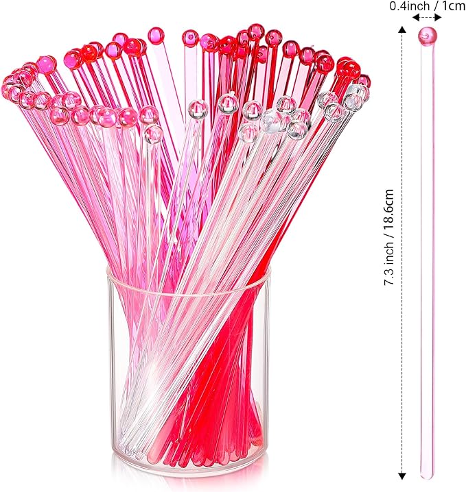 Mudder 100 Pieces Disposable Plastic Round Top Crystal Swizzle Sticks - Image 2