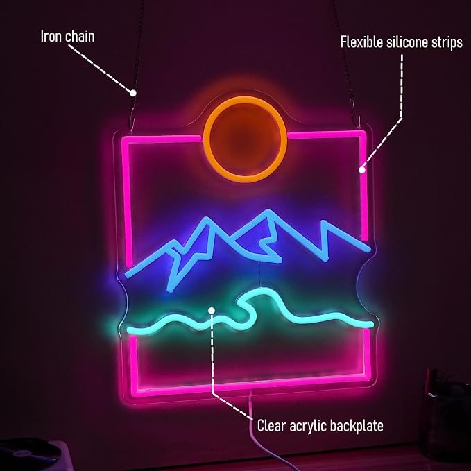 Sun Mountain Wave Neon Sign Nature Theme LED Neon Light Sunrise Sunset Mountain - Image 5