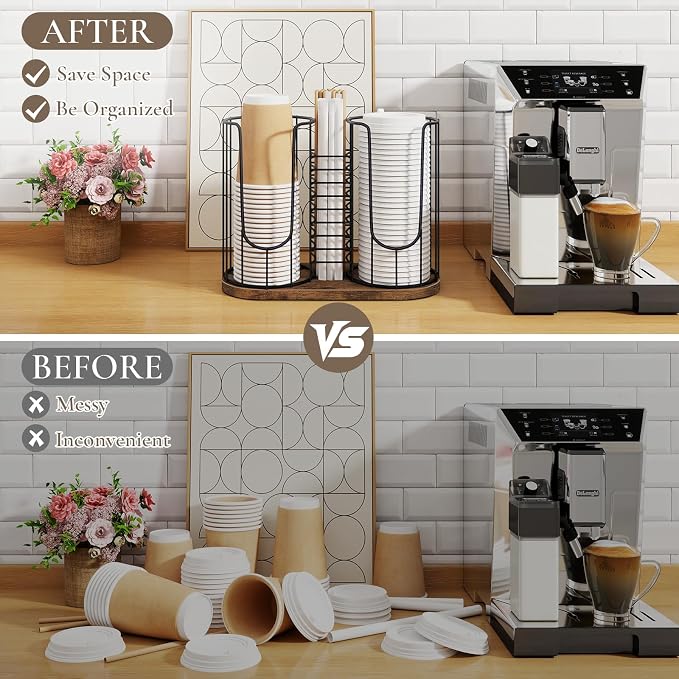 Coffee Cup Holder 18oz 3-Compartment Paper Cup Dispenser Rack - Image 5