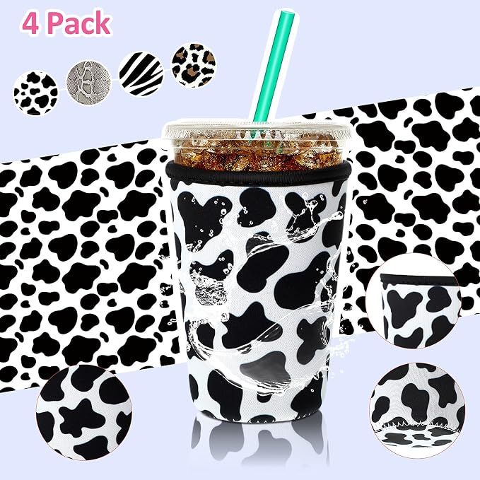 Patelai 4 Pack Reusable Iced Coffee Insulator Sleeve, Neoprene Coffee Cup Holder - Image 4