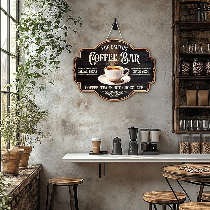 THUYPT Personalized Coffee Sign, Coffee Wooden Sign Plaque Wall Hanging Coffee - Image 3