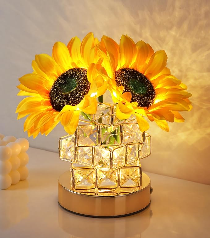 Handmade Sunflower Lamp, Rechargeable Cordless Touch Table Lamp, 3-Colour by FancyPlus