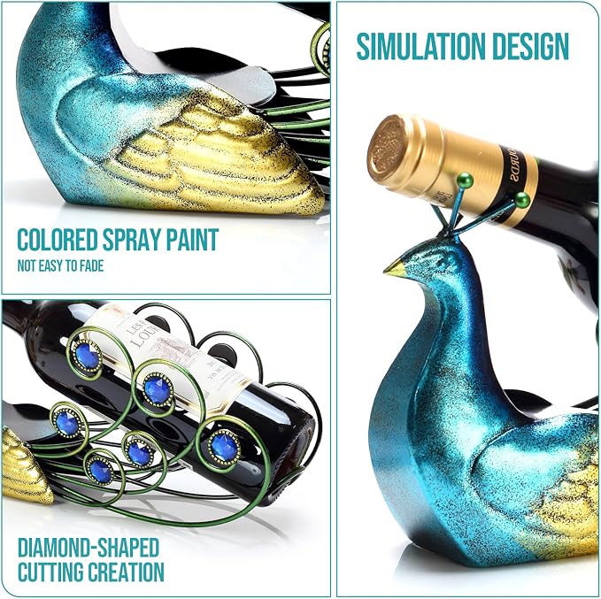 Peacock Wine Bottle Holder Single Bottle Display Stand Freestanding Wine Rack - Image 6