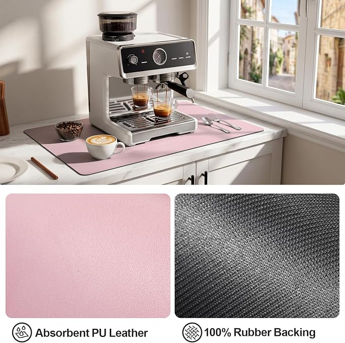 Ecotrim Absorbent Coffee Mat, Stain Hiding PU Leather Surface, Non-Slip Natural - Image 4