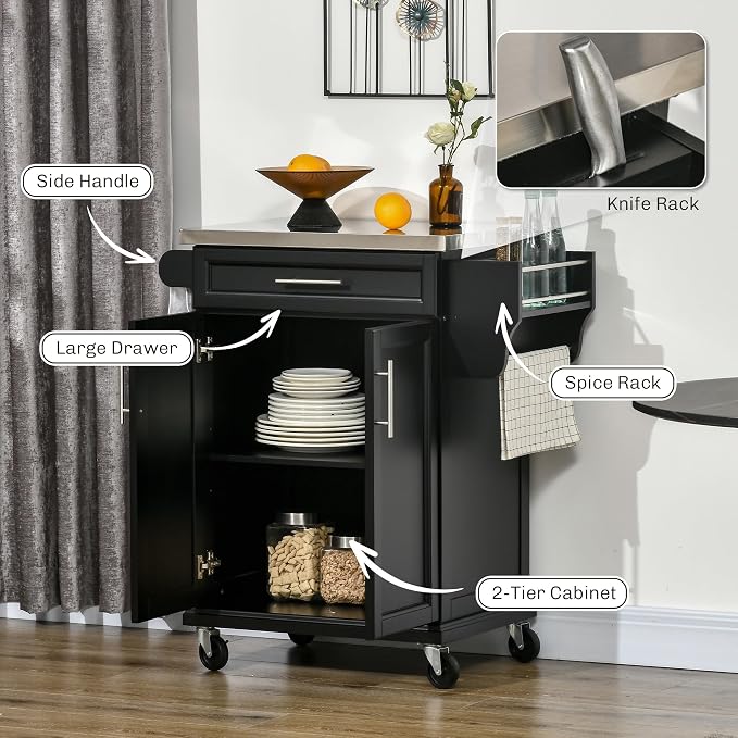 HOMCOM Kitchen Island on Wheels, Rolling Kitchen Cart - Image 3