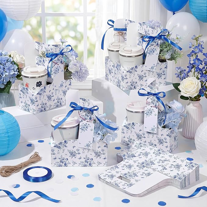 24 Pack Blue Floral 2-cup Drink Carrier - Image 7