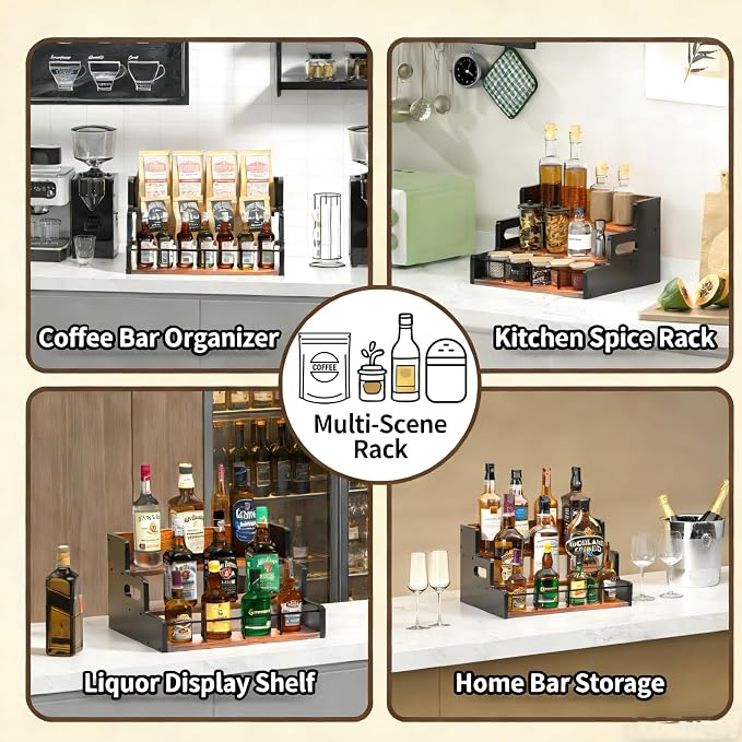 Liquor Bottle Display Shelf, Wood Syrup Organizer Rack, 3 Step Countertop - Image 4
