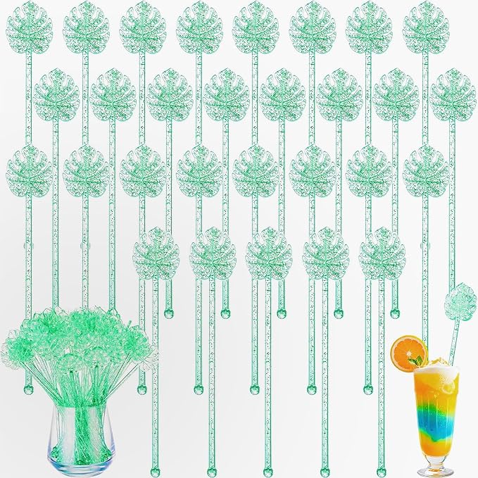 Reallnaive 50 Pcs Palm Leaf Cocktail Swizzle Sticks 7.5 Inch Green Glitter by Unknown