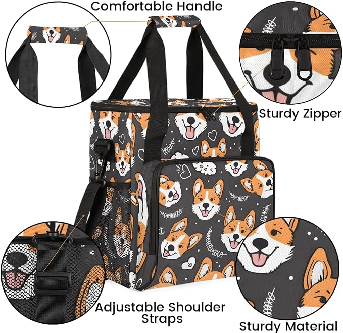 Cute Welsh Corgi Dog Coffee Maker Carring Bag, Large Insulated Storage - Image 6