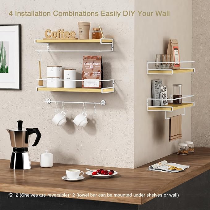 Forbena Natural Wood Bathroom Floating Shelves - Image 5