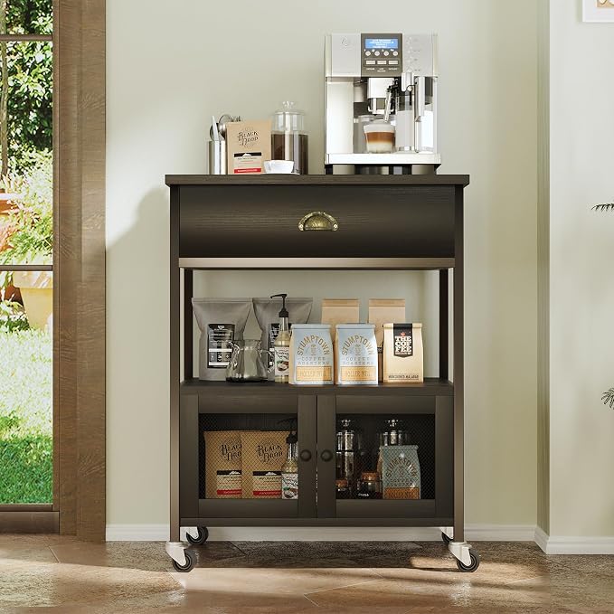 Catrimown Coffee Bar Cart Cabinet, 3 Tier Coffee Station Table on Wheels - Image 3