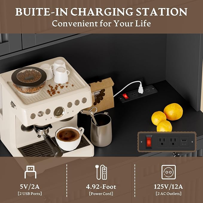 BORNOON Pantry Cabinet with Charging Station and Light, Tall Kitchen Pantry - Image 4