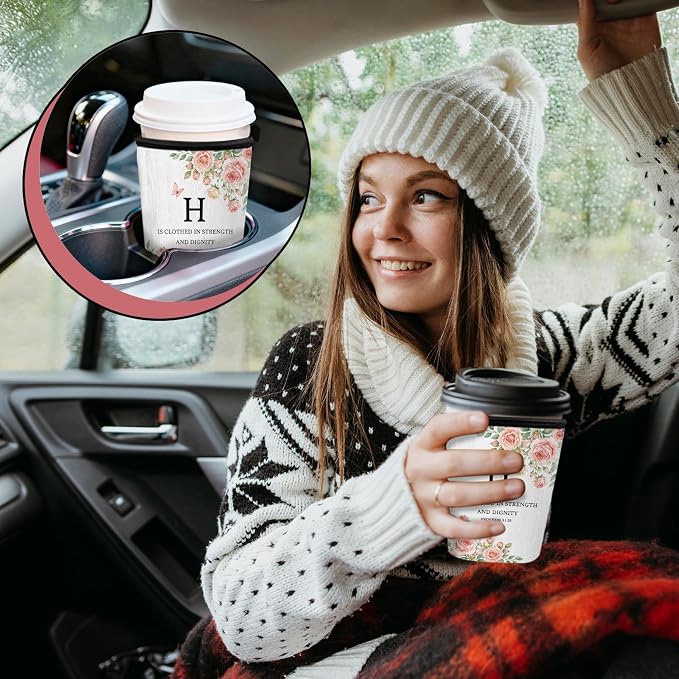 Floral Monogram Iced Coffee Cup Sleeve 3 Pack, Christian Reusable Neoprene - Image 6