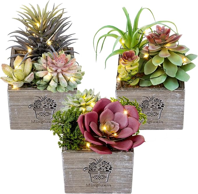 Small Fake Plants, 3 Packs Mini Succulent Plants Artificial by Mingfuxin