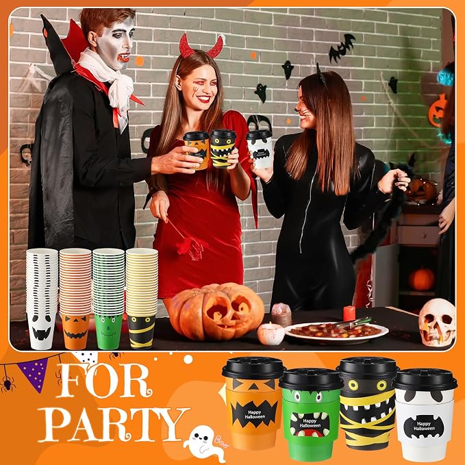 Umigy 100 Pack Halloween Disposable Coffee Cups 12 oz Paper Coffeeware - Image 6
