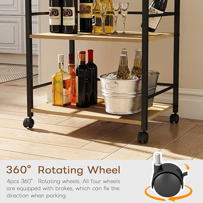 3 Tier Kitchen Cart, Rolling Bar Cart - Image 4