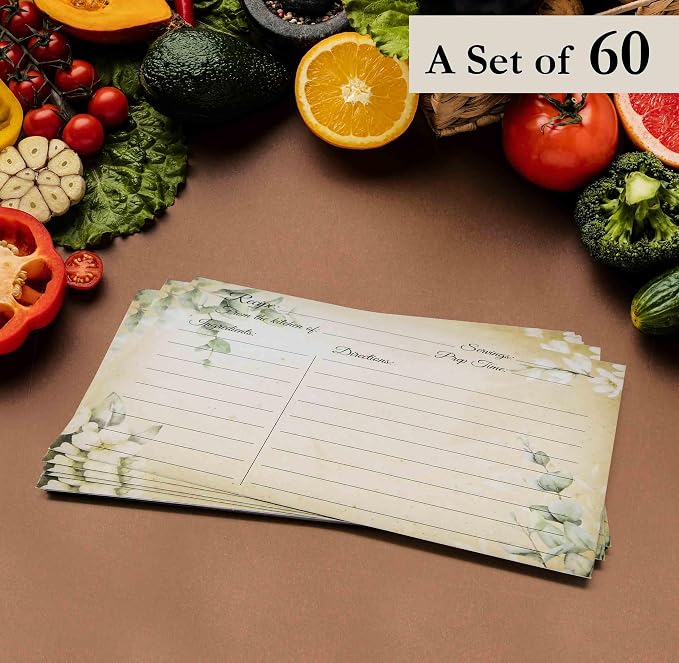 Gift Boutique 60 Pack Eucalyptus Floral Recipe Cards 4" x 6" Double Sided Blank - Image 5