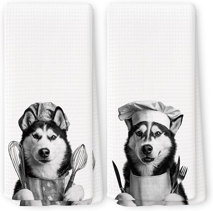 Funny Chef Siberian Husky Kitchen Towels Set of 2, Husky Lovers Gifts Dish Tea by Unknown