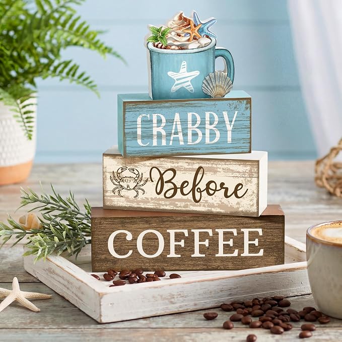 Lineshading 4 Pcs Summer Table Decorations Wooden Beach Coffee Decor Summer - Image 2