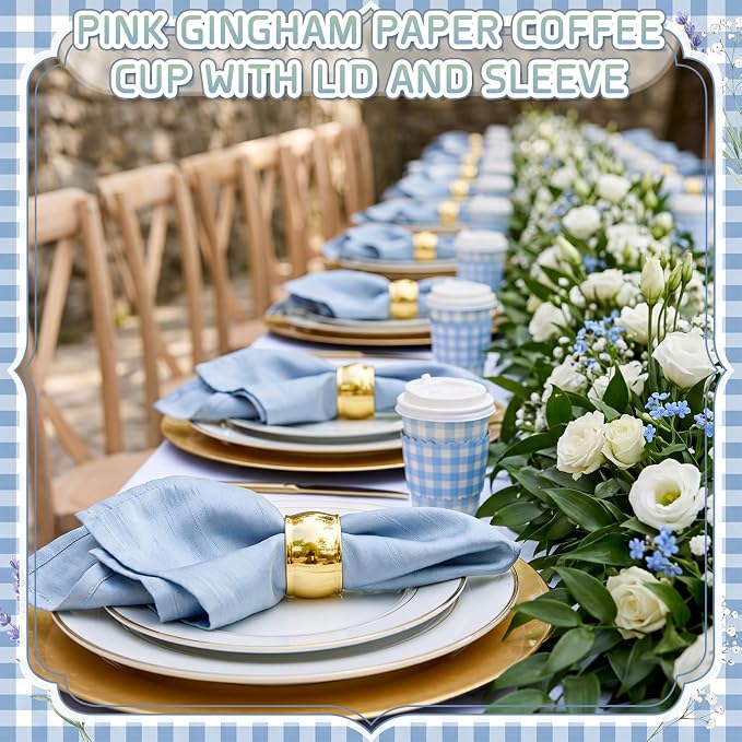 Mimorou 48 Set Blue Gingham Disposable Coffee Cups - Image 5