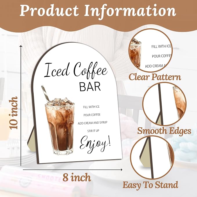 Iced Coffee Bar Wooden Table Sign, Iced Coffee Bar Sign - Image 2