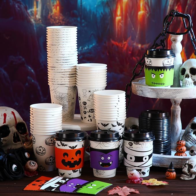 Umigy 100 Pack Halloween Disposable Coffee Cups 12 oz Paper Coffeeware - Image 2